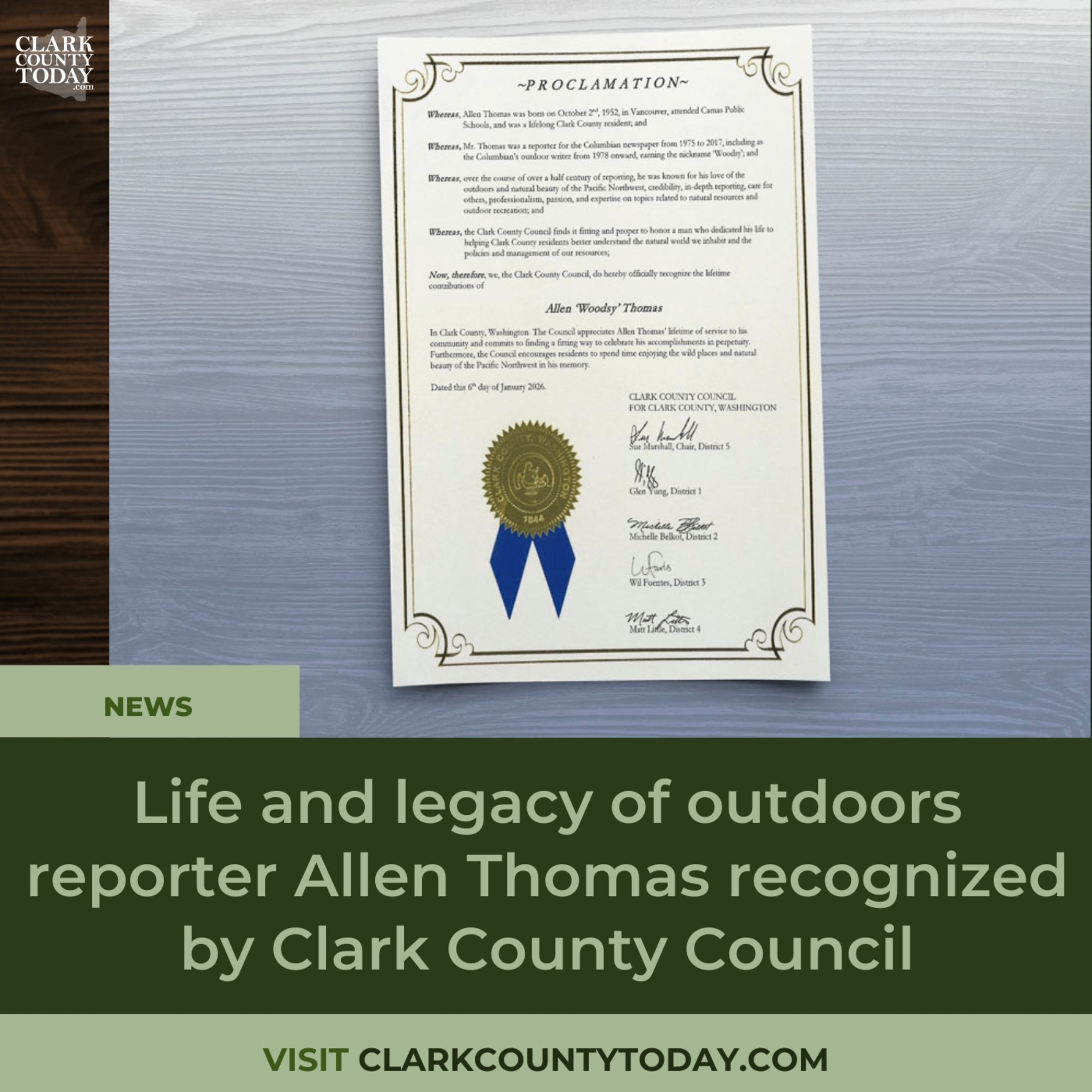 Life and legacy of outdoors reporter Allen Thomas recognized by Clark County Council episode artwork