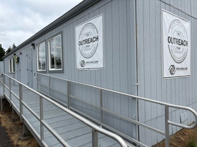Outside of the new space.