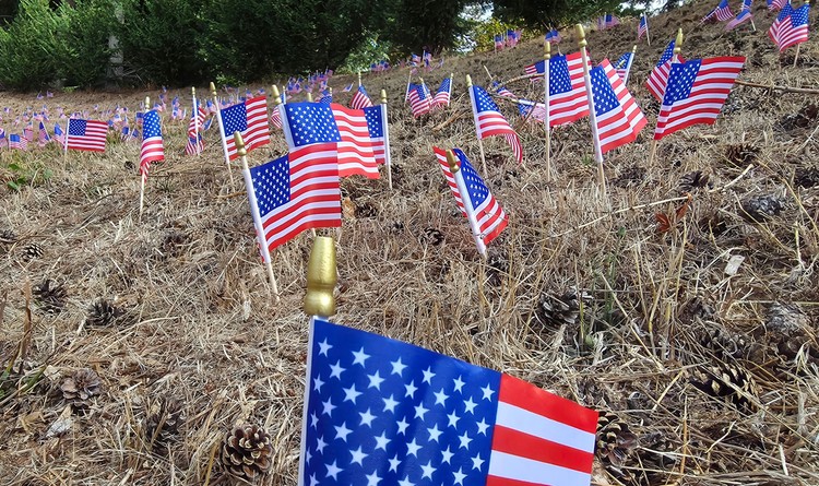 Hundreds of flags were planted alongside a hillside at Kings Way Christian Schools on Friday after middle school students said a prayer in observance of 9/11