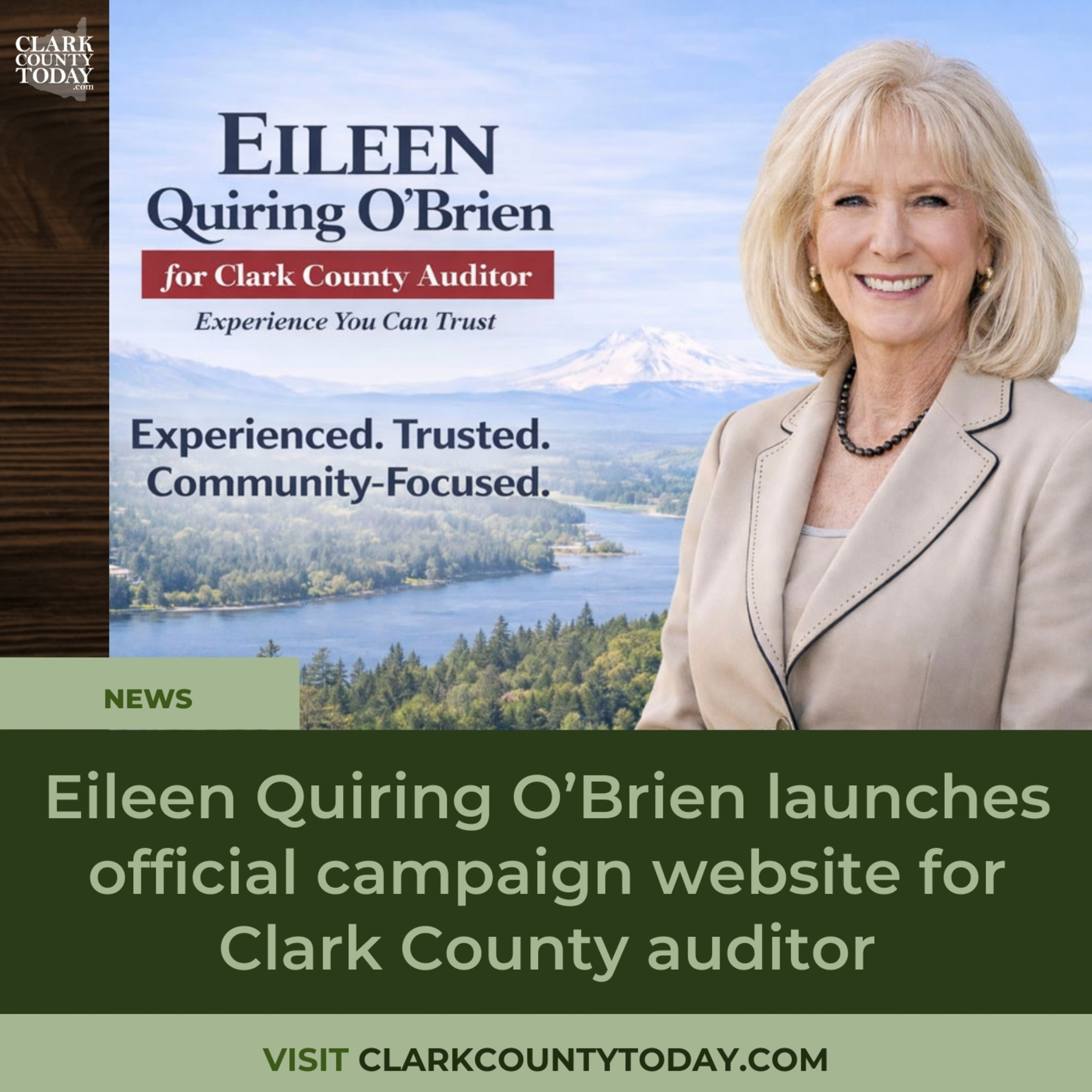 Eileen Quiring O’Brien launches official campaign website for Clark County auditor episode artwork