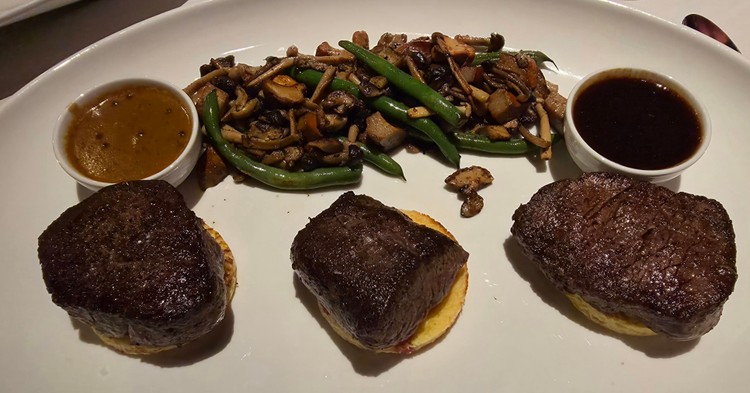 The Sovereign Filet Flight features Wagyu, elk, and buffalo tenderloins