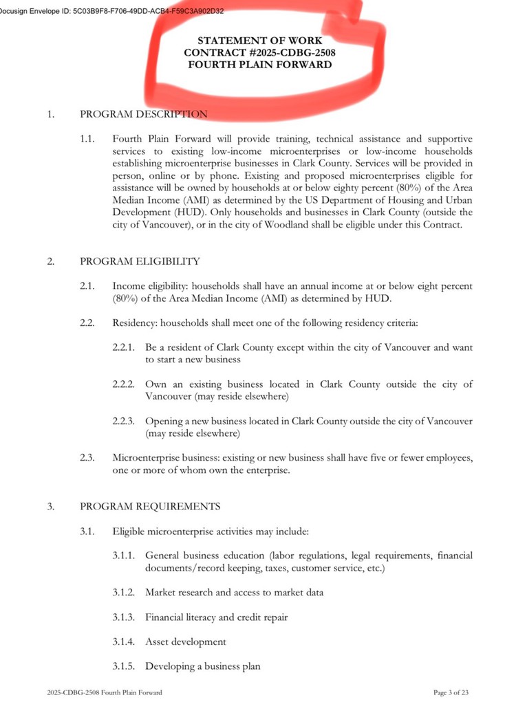 Rob Anderson argues FPF's own contracts contradict Paul Burgess's claim that Fourth Plain Forward is not a county contractor.