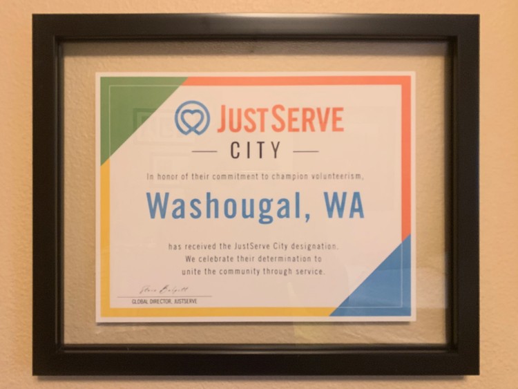 The JustServe City designation recognizes Washougal’s commitment to champion volunteerism