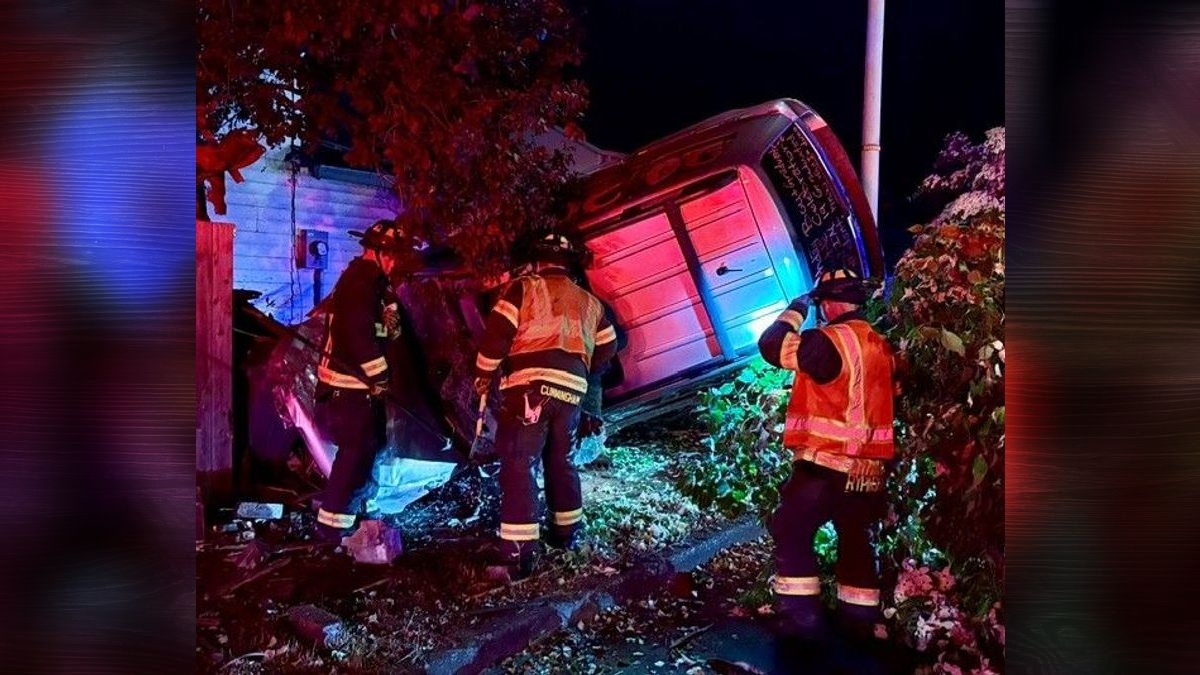 Single-vehicle rollover crash results in injury and natural gas leak