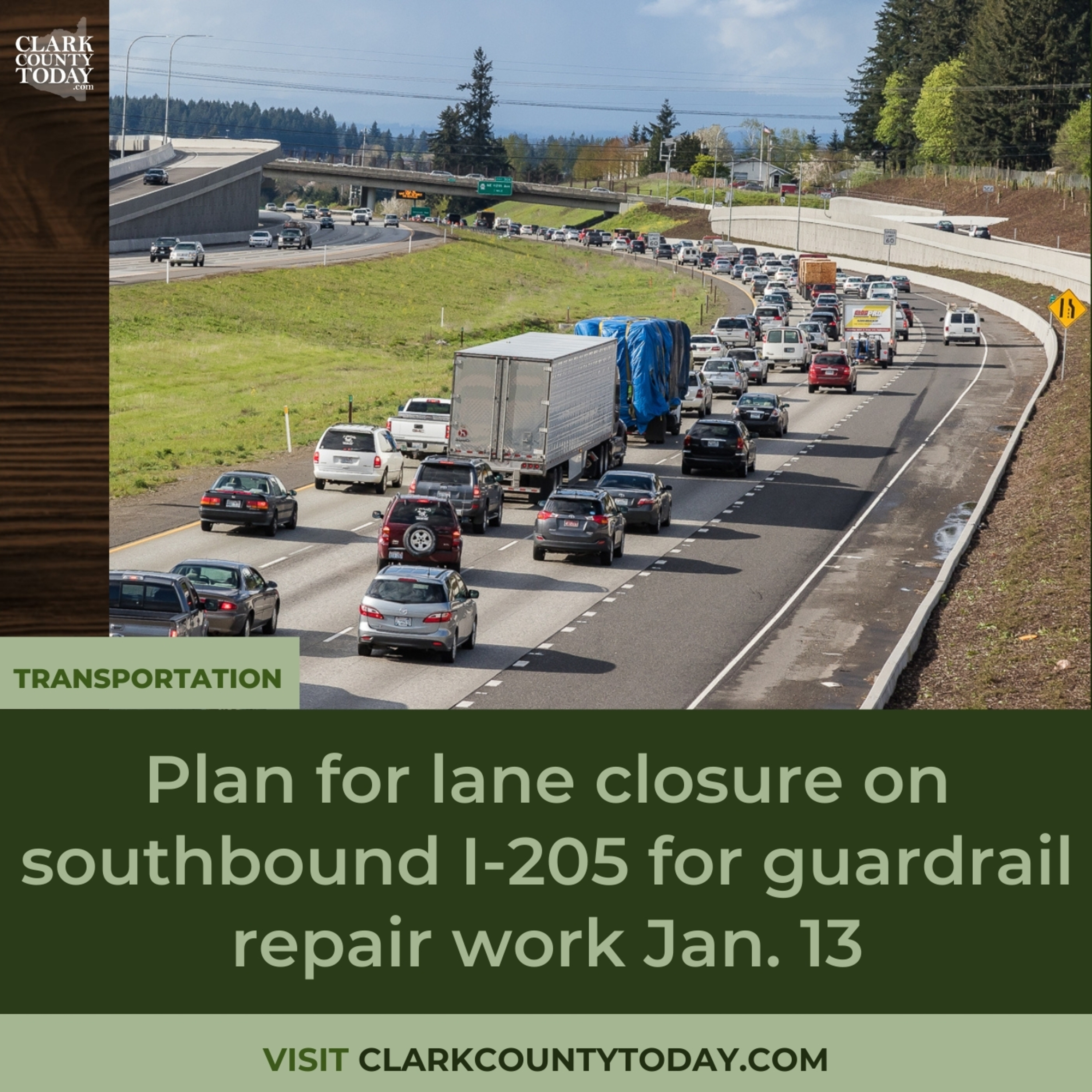 Plan for lane closure on southbound I-205 for guardrail repair work Jan. 13 episode artwork