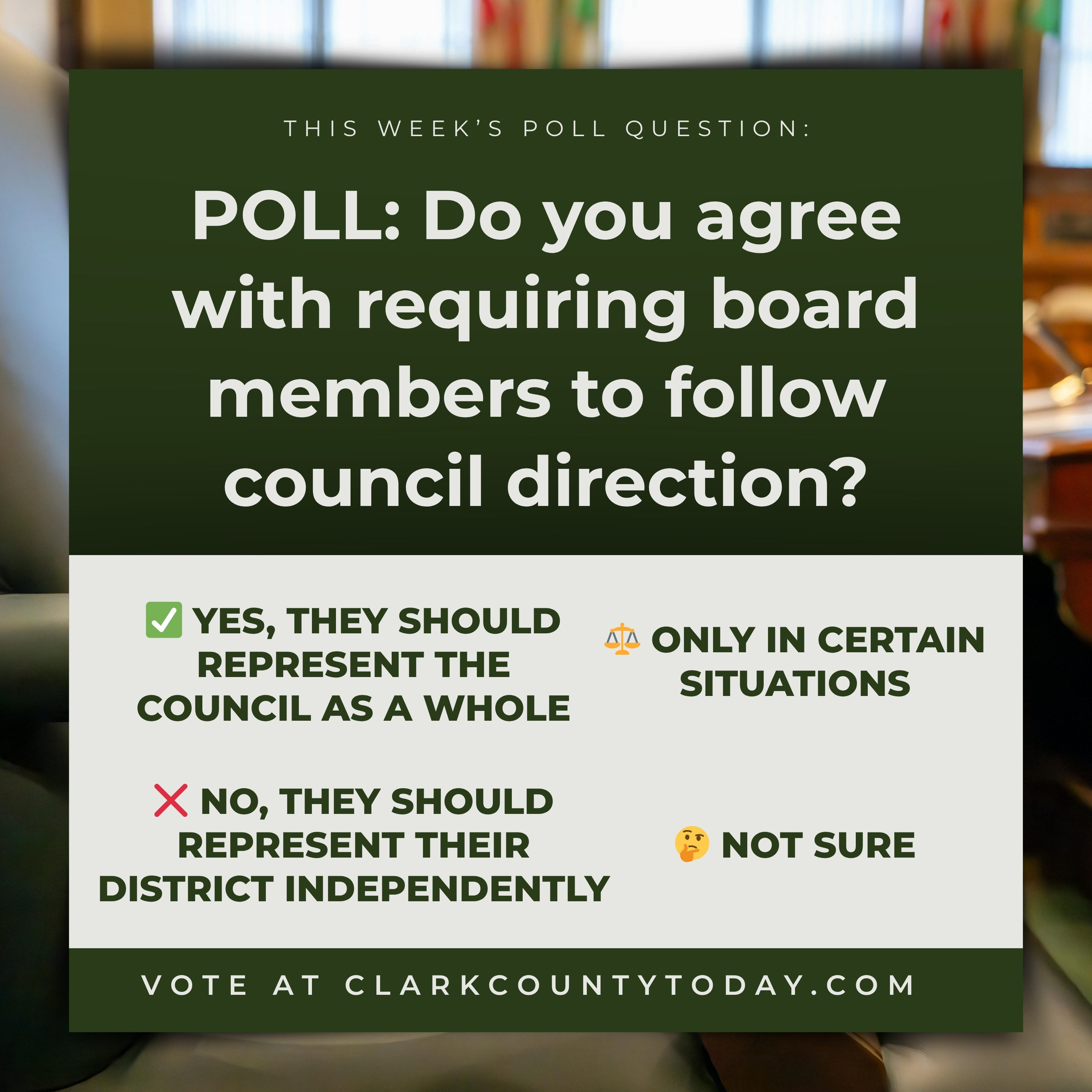 Clark County poll asks: Should board reps follow council direction? episode artwork