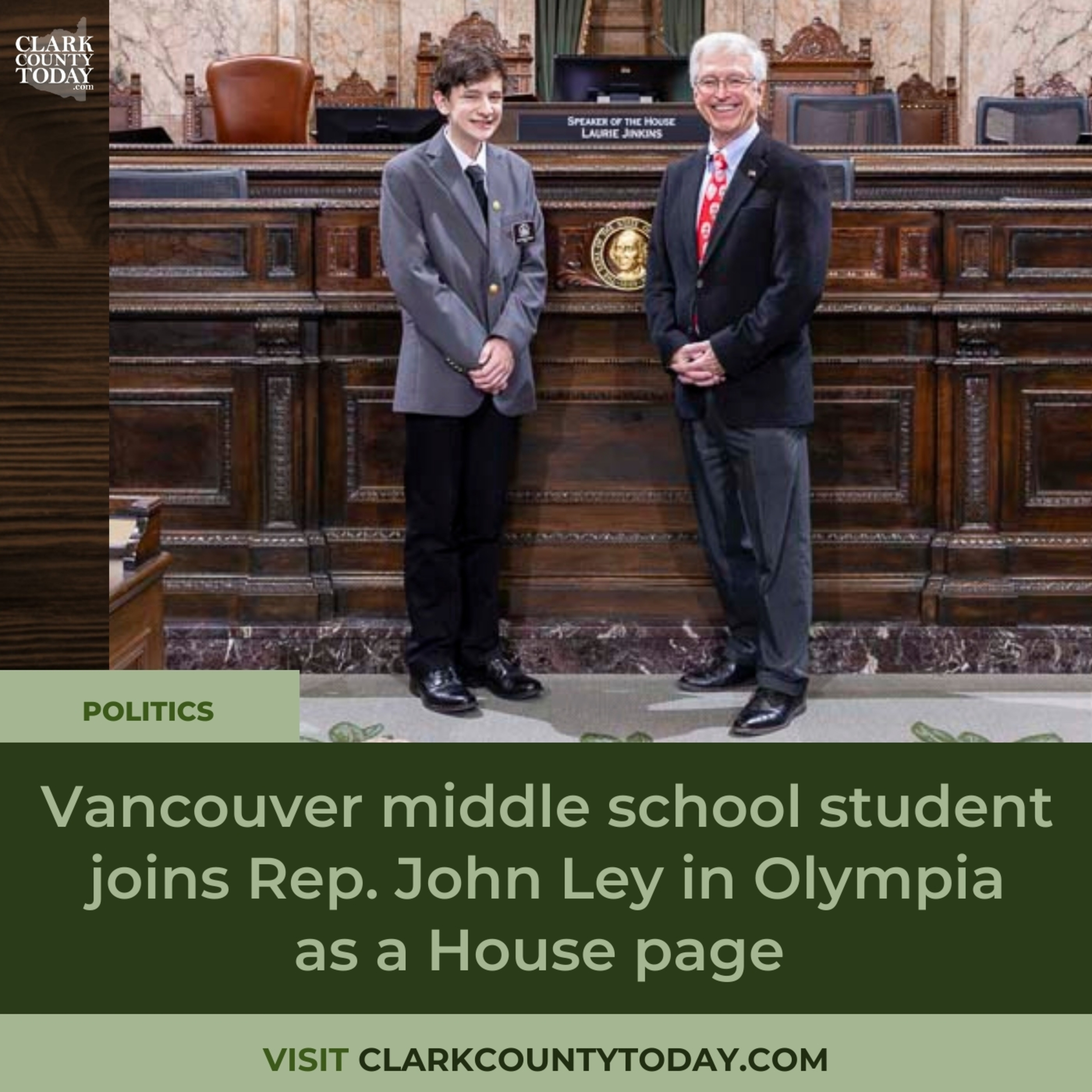 Vancouver middle school student joins Rep. John Ley in Olympia as a House page episode artwork