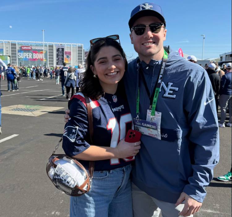 Keithen Shepard and Olivia Valle, who are engaged, are shown here in a photo taken hours before the Super Bowl. Shepard, from Vancouver, is a Football Research and Development Analyst for the New England Patriots. 