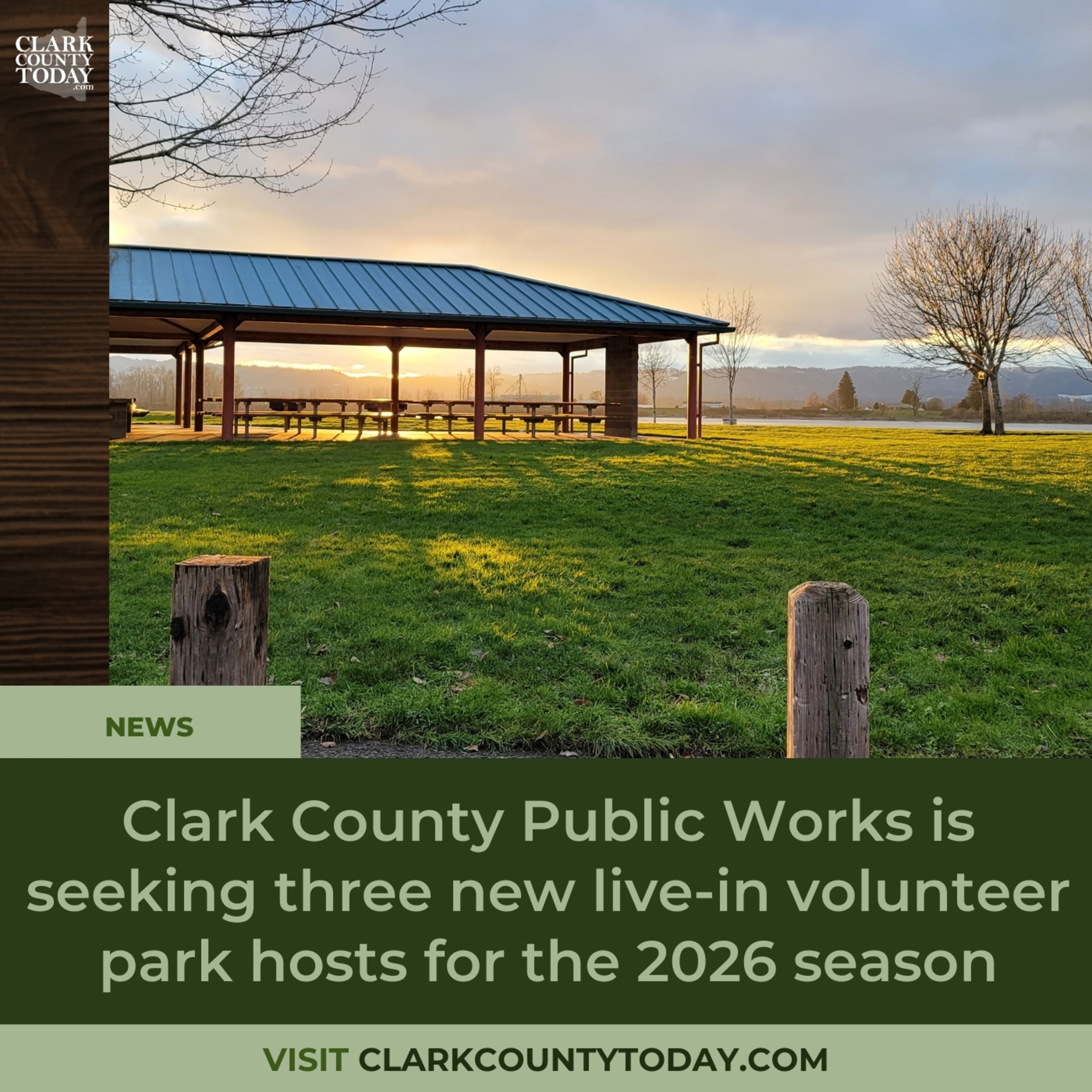 Clark County Public Works is seeking three new live-in volunteer park hosts for the 2026 season