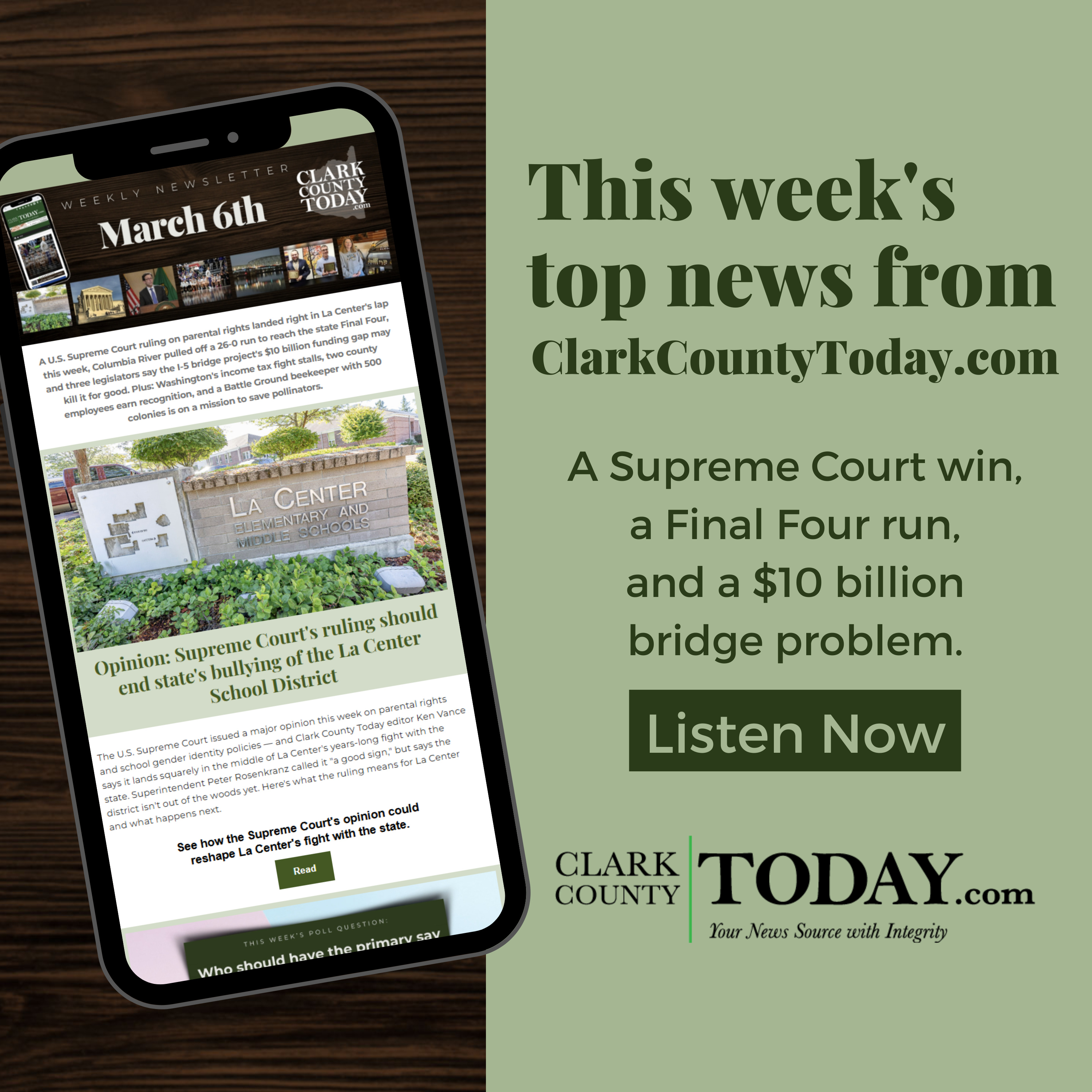 Clark County weekly: Supreme Court ruling, Rapids Final Four run, bridge costs episode artwork