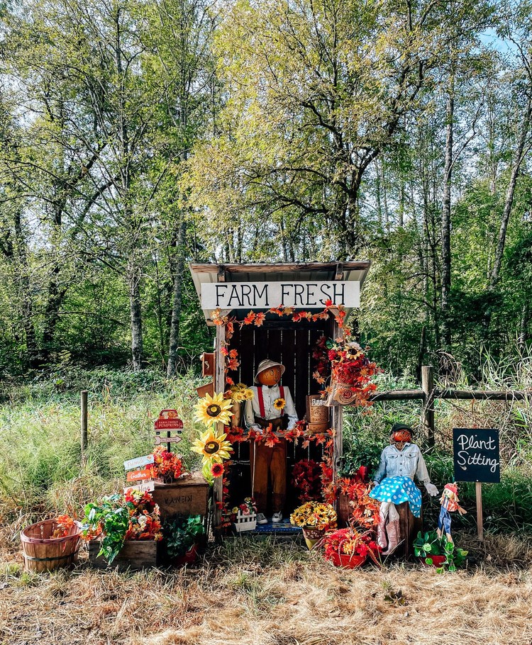 One of the many vignettes of pumpkin people is pictured along Pumpkin Lane at Pomeroy Historic Living Farm.