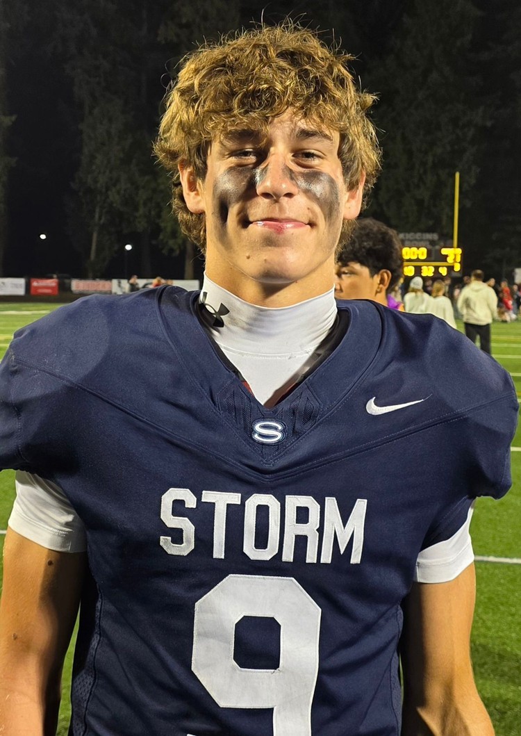 Skyview quarterback Dugan Logue threw three touchdown passes, helping Skyview end a long losing streak to rival Camas on Friday. The Storm pulled away late with a clutch performance for a 38-21 victory.