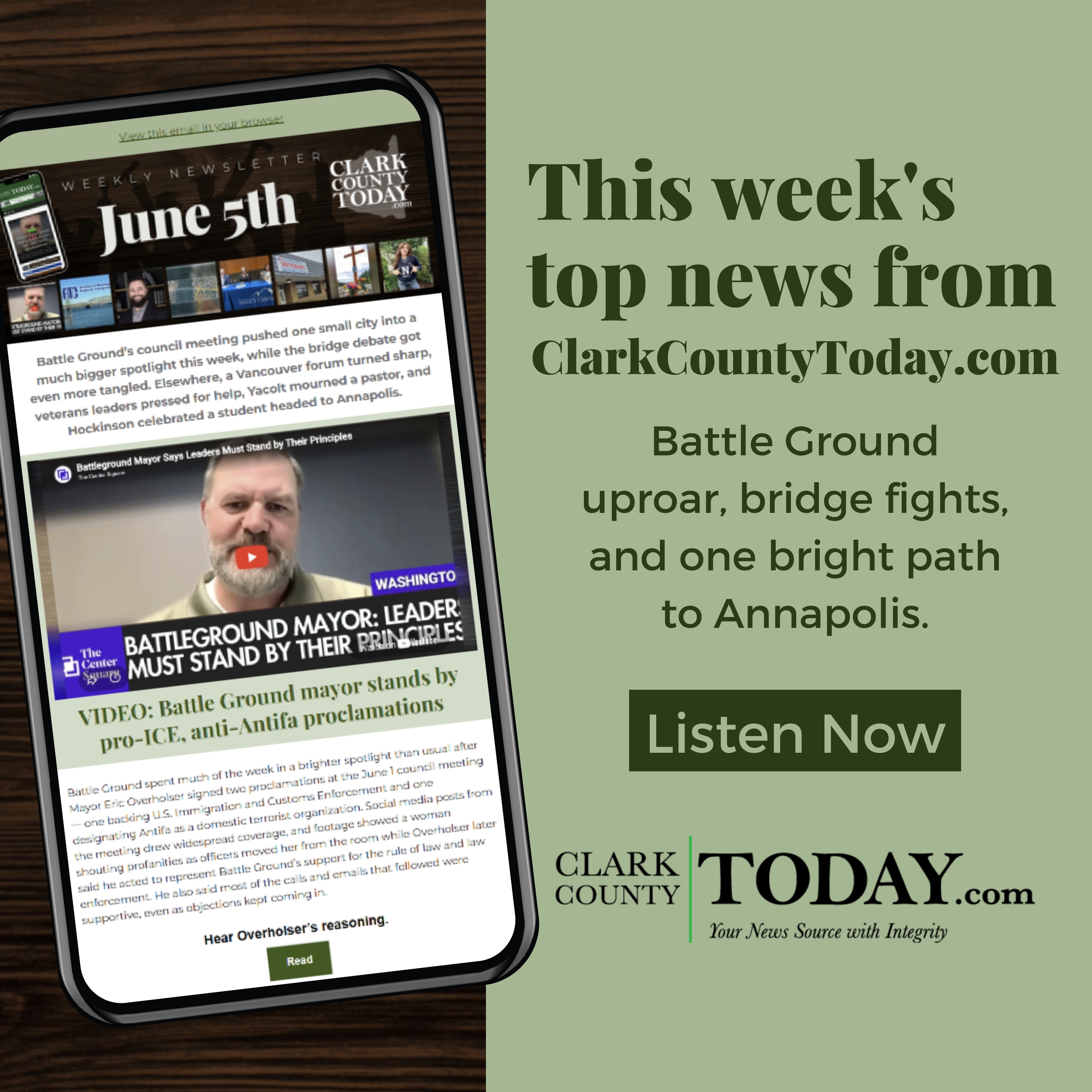 THIS WEEK: Battle Ground, Bridges, Veterans, and a Naval Academy Bound Graduate episode artwork
