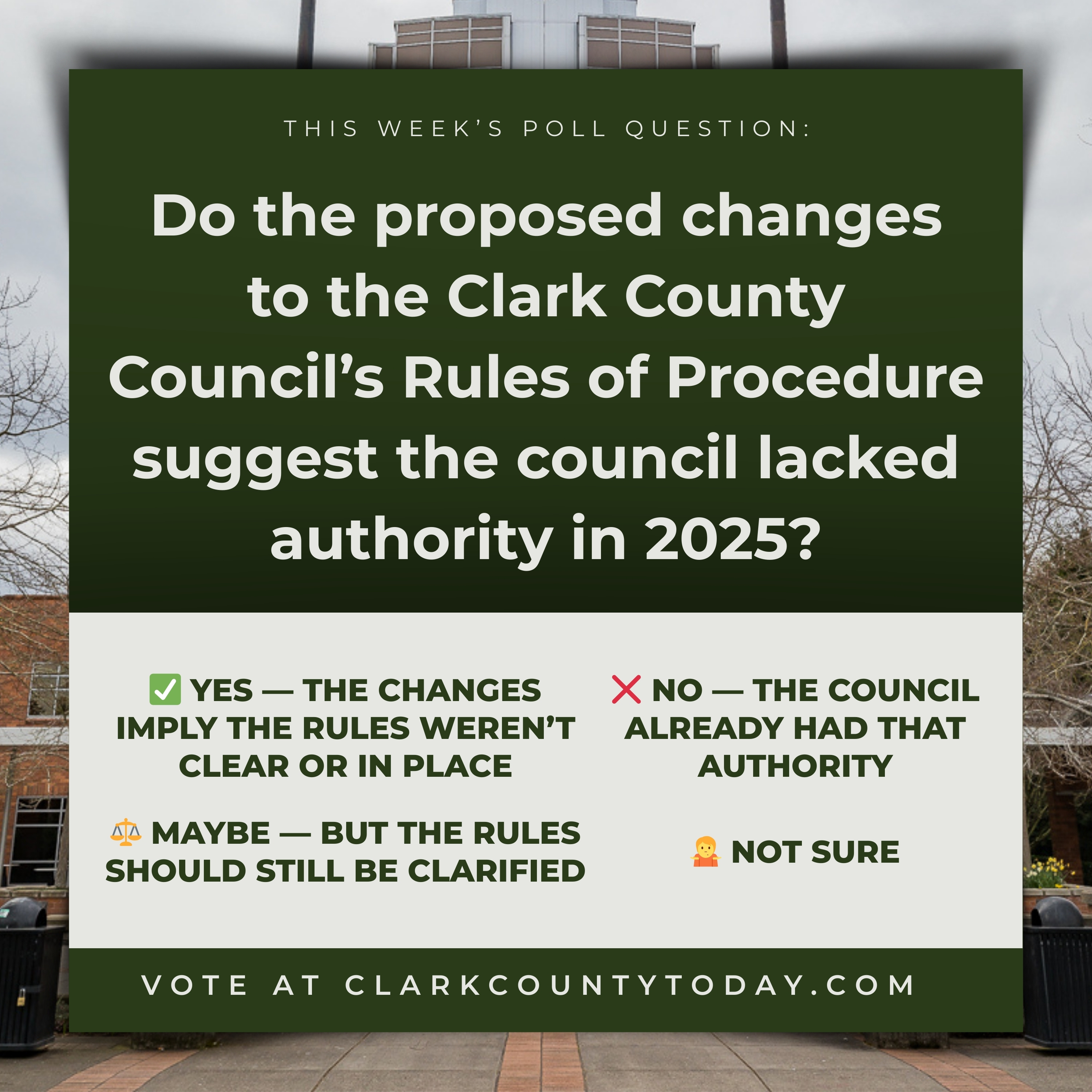 POLL: Do the proposed changes to the Clark County Council’s Rules of Procedure suggest the council lacked authority in 2025? episode artwork