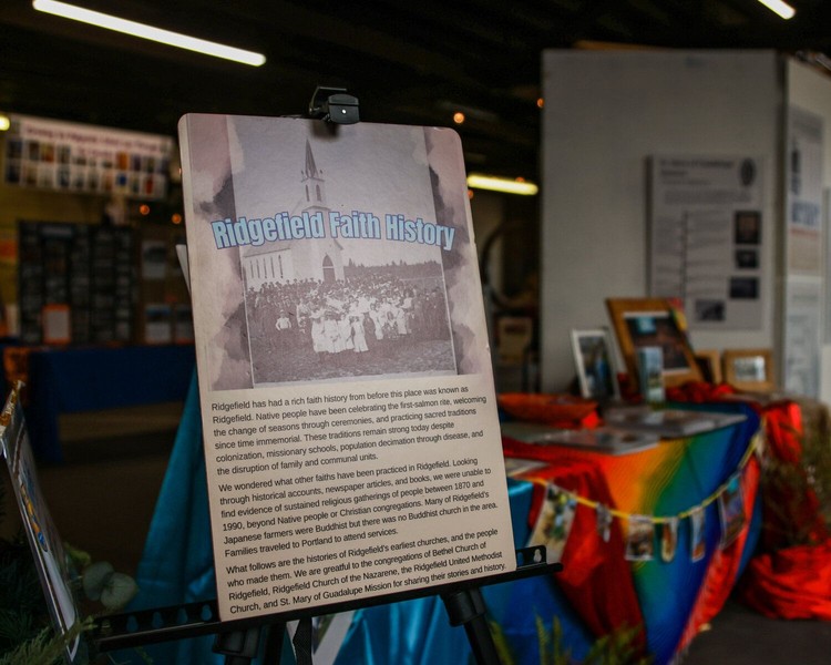 An exhibit at “Meeting History: Exploring Ridgefield’s Told and Untold Stories” pop-up museum event in the Greely Building in downtown Ridgefield highlights the area’s rich faith history.