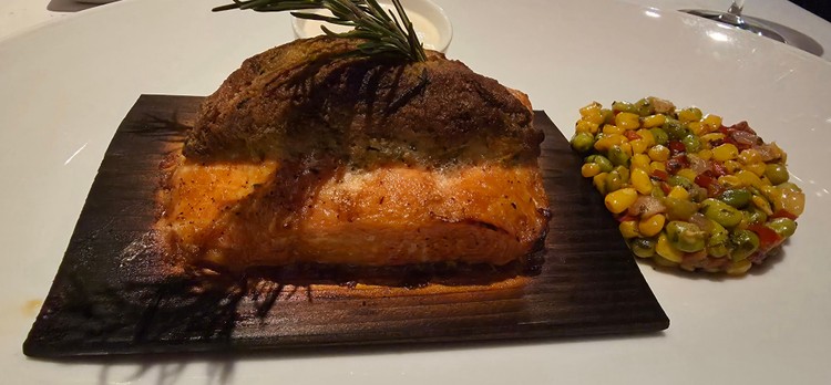 The Sovereign Cedar Plank Salmon is a featured item at Sovereign, a new steaks, chops, and seafood restaurant at ilani