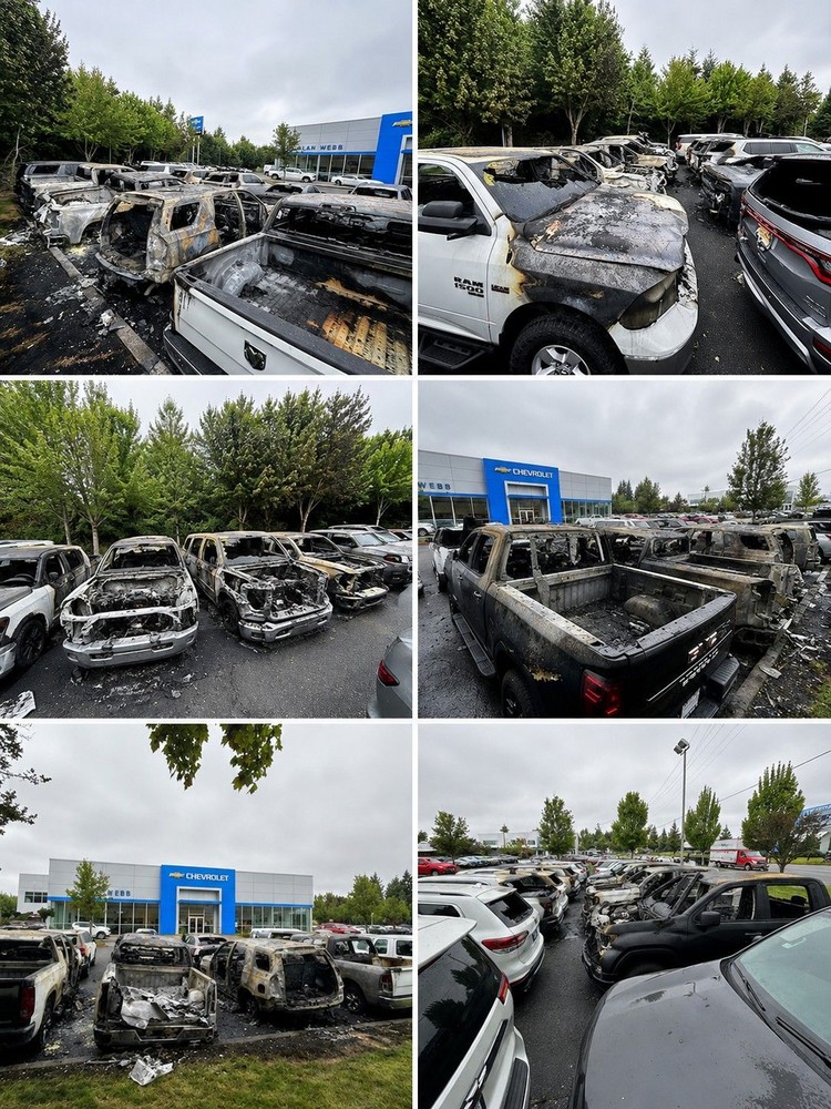 Twelve vehicles were damaged in an early-morning fire at Alan Webb Chevrolet in Vancouver, now under active investigation by Vancouver's arson unit.