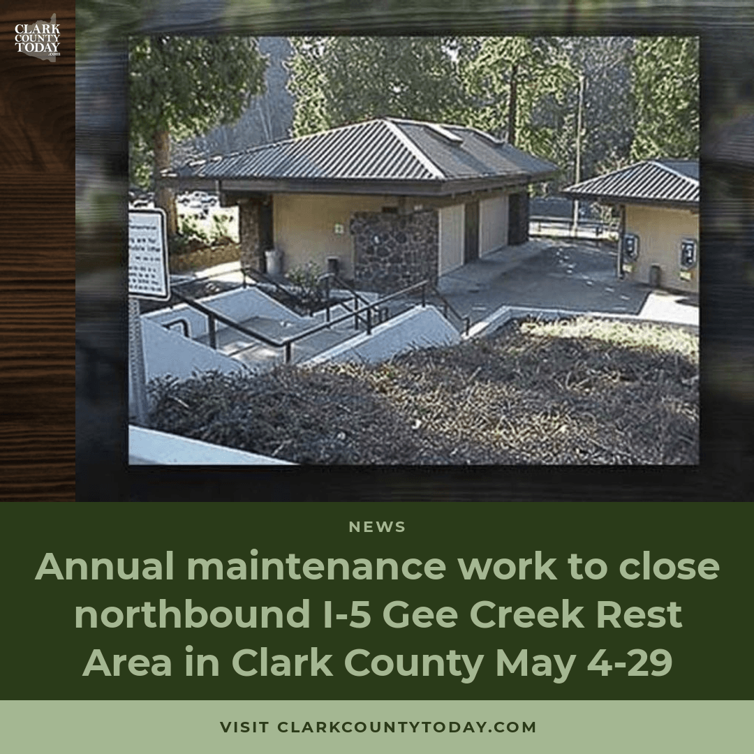 I-5 Gee Creek Rest Area closes May 4-29 for maintenance