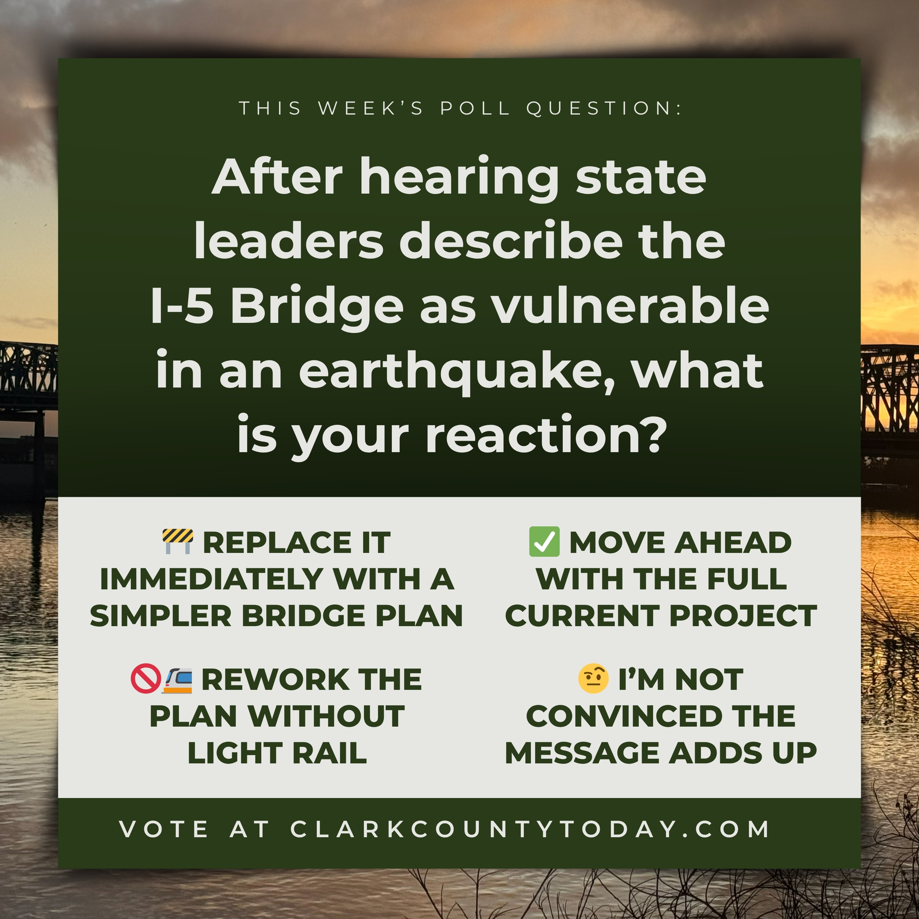 POLL: After hearing state leaders describe the I-5 Bridge as vulnerable in an earthquake, what is your reaction? episode artwork