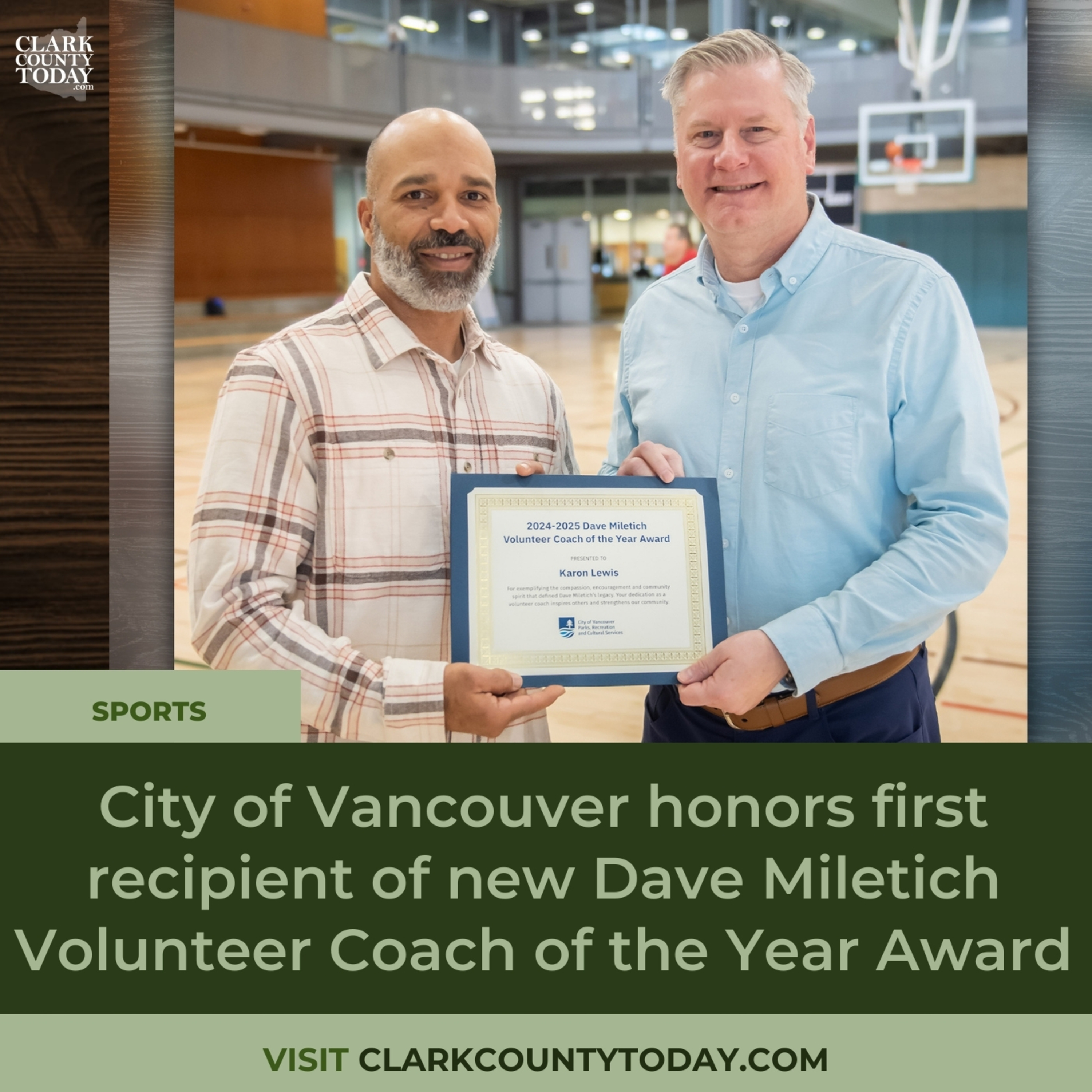 City of Vancouver honors first recipient of new Dave Miletich Volunteer Coach of the Year Award
