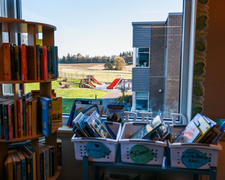 The playground at Sunset Ridge Elementary School in Ridgefield is seen from a classroom window on Thursday, Oct. 15.