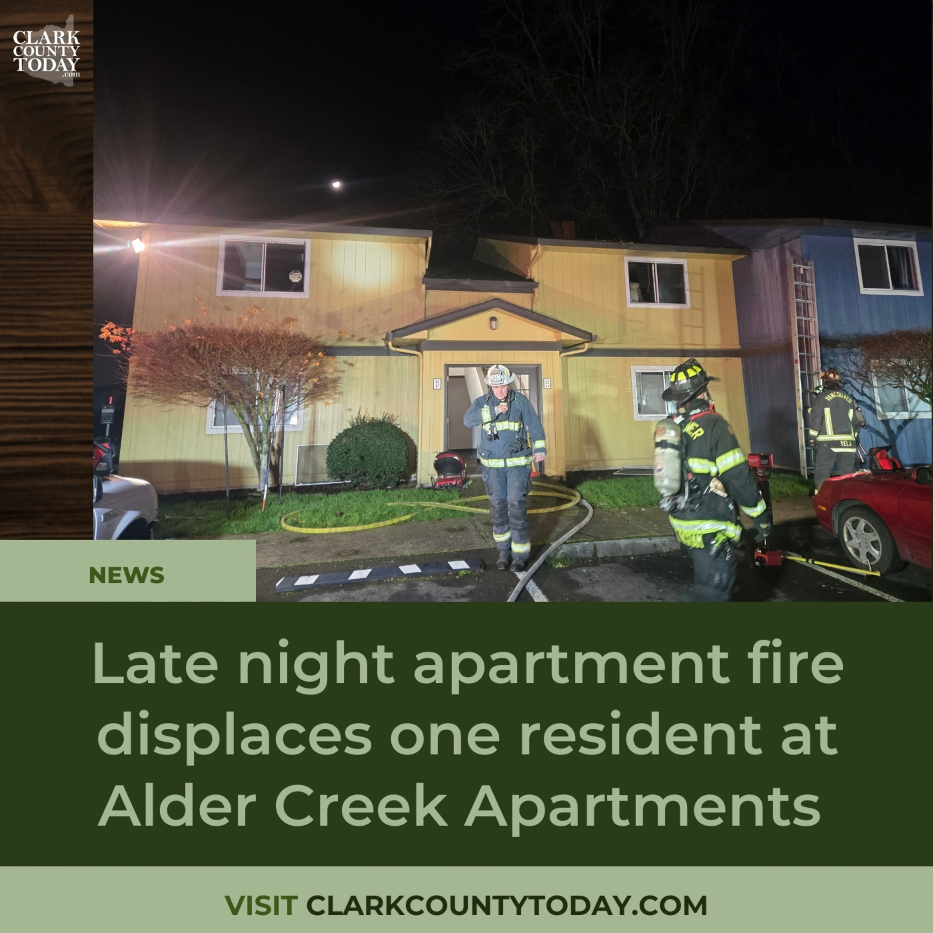 Late night apartment fire displaces one resident at Alder Creek Apartments episode artwork