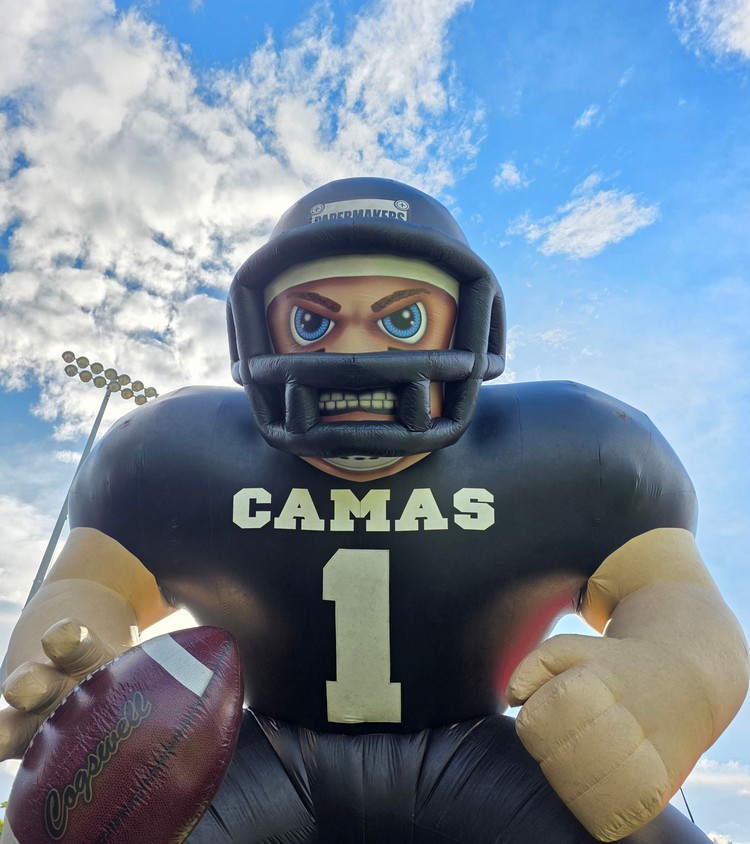 Kong made his appearance at Doc Harris Stadium, welcoming players and fans to the 2026 high school football season in Camas.